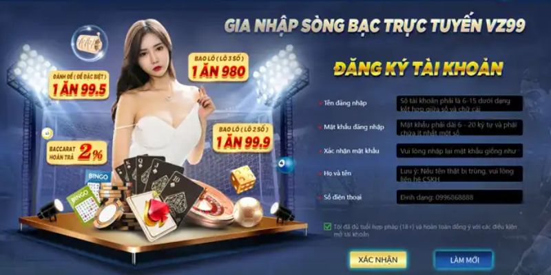 Hướng dẫn VZ99 với thủ tục đăng ký tài khoản game siêu đơn giản 